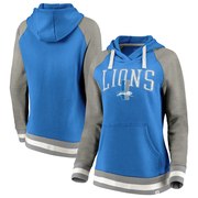 Add Detroit Lions NFL Pro Line by Fanatics Branded Women's True Classics Retro Stripe Raglan Sleeve Pullover Hoodie - Blue/Heathered Gray To Your NFL Collection