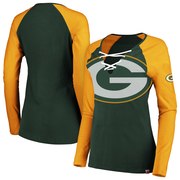 Add Green Bay Packers Majestic Women's Long Sleeve Lace-Up V-Neck T-Shirt - Green/Gold To Your NFL Collection