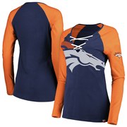 Add Denver Broncos Majestic Women's Long Sleeve Lace-Up V-Neck T-Shirt - Navy/Orange To Your NFL Collection