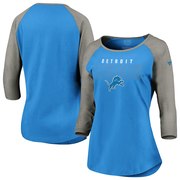 Add Detroit Lions NFL Pro Line by Fanatics Branded Women's Iconic Color Block 3/4-Sleeve Raglan T-Shirt – Blue/Heathered Gray To Your NFL Collection