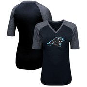 Add Carolina Panthers Majestic Women's Highlight Play Half Sleeve Raglan Plus Size T-Shirt - Black/Heathered Black To Your NFL Collection