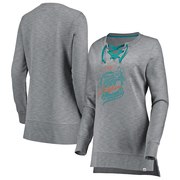 Add Miami Dolphins Majestic Women's Historic Hyper Lace-Up Tunic Sweatshirt - Heathered Gray To Your NFL Collection