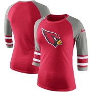 Order Arizona Cardinals Nike Women's Stripe 3/4-Sleeve Raglan Tri-Blend T-Shirt - Cardinal at low prices.