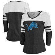 Add Detroit Lions NFL Pro Line by Fanatics Branded Women's Distressed Primary Logo Three-Quarter Sleeve Raglan Tri-Blend T-Shirt – Black To Your NFL Collection