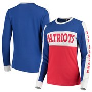 Add New England Patriots Junk Food Women's Color Block Racer Long Sleeve T-Shirt - Royal/Red To Your NFL Collection