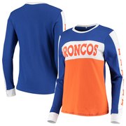 Add Denver Broncos Junk Food Women's Color Block Racer Long Sleeve T-Shirt - Royal/Orange To Your NFL Collection