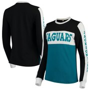 Add Jacksonville Jaguars Junk Food Women's Color Block Racer Long Sleeve T-Shirt - Black/Teal To Your NFL Collection