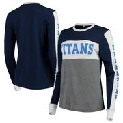 Add Tennessee Titans Junk Food Women's Color Block Racer Long Sleeve T-Shirt - Navy/Gray To Your NFL Collection