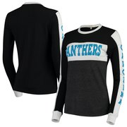 Add Carolina Panthers Junk Food Women's Color Block Racer Long Sleeve T-Shirt - Black/Charcoal To Your NFL Collection