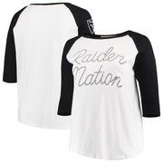 Add Oakland Raiders Junk Food Women's Plus Size Raglan 3/4-Sleeve T-Shirt – White/Black To Your NFL Collection