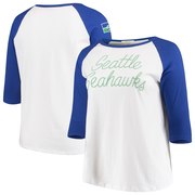 Add Seattle Seahawks Junk Food Women's Plus Size Raglan 3/4-Sleeve T-Shirt – White/Royal To Your NFL Collection