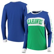 Add Seattle Seahawks Junk Food Women's Color Block Racer Long Sleeve T-Shirt - Royal/Green To Your NFL Collection