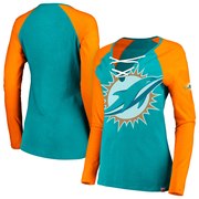 Add Miami Dolphins Majestic Women's Long Sleeve Lace-Up V-Neck T-Shirt - Aqua/Orange To Your NFL Collection