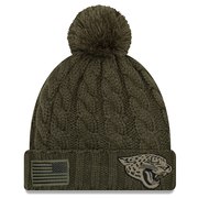 Add Jacksonville Jaguars New Era Women's 2018 Salute to Service Sideline Cuffed Pom Knit Hat – Olive To Your NFL Collection