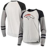 Add Denver Broncos '47 Women's Match Distressed Raglan T-Shirt - Heathered Gray To Your NFL Collection