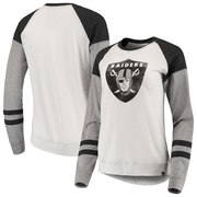 Add Oakland Raiders '47 Women's Match Distressed Raglan T-Shirt - Heathered Gray To Your NFL Collection