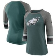 Add Philadelphia Eagles Nike Women's Stripe 3/4-Sleeve Raglan Tri-Blend T-Shirt - Midnight Green To Your NFL Collection