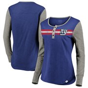 Add New York Giants NFL Pro Line by Fanatics Branded Women's Plus Size Long Sleeve Henley T-Shirt – Royal/Heathered Gray To Your NFL Collection
