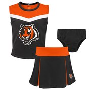 Add Cincinnati Bengals Girls Preschool Two-Piece Spirit Cheer Cheerleader Set With Bloomers - Black To Your NFL Collection