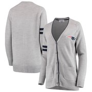 Add New England Patriots Touch by Alyssa Milano Women's Varsity Girl V-Neck Long Sleeve Cardigan Sweater – Gray To Your NFL Collection