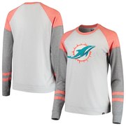 Add Miami Dolphins '47 Women's Match Distressed Raglan T-Shirt - Heathered Gray To Your NFL Collection