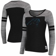 Add Carolina Panthers Women's Juniors Secret Fan Long Sleeve Football T-Shirt - Black/Heathered Gray To Your NFL Collection