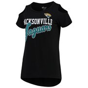 Add Jacksonville Jaguars G-III 4Her by Carl Banks Women's Make the Cut Scoop Neck Cold Shoulder T-Shirt – Black To Your NFL Collection