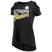 Add Pittsburgh Steelers G-III 4Her by Carl Banks Women's Make the Cut Scoop Neck Cold Shoulder T-Shirt – Black To Your NFL Collection