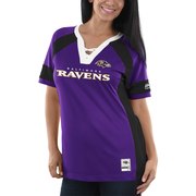 Add Baltimore Ravens Majestic Women's Draft Me V-Neck T-Shirt - Purple/Black To Your NFL Collection