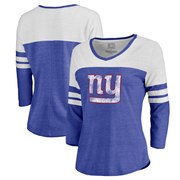 Add New York Giants NFL Pro Line by Fanatics Branded Women's Distressed Primary Logo Three-Quarter Sleeve Raglan Tri-Blend T-Shirt – Royal To Your NFL Collection