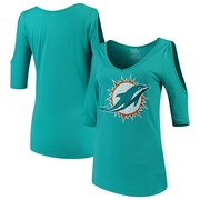 Add Miami Dolphins Majestic Threads Women's Cold Shoulder 3/4-Sleeve V-Neck T-Shirt - Aqua To Your NFL Collection