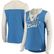 Add Detroit Lions NFL Pro Line by Fanatics Branded Women's True Classics Lace Up Long Sleeve T-Shirt – Blue/Cream To Your NFL Collection