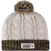 Add Jacksonville Jaguars New Era Women's Rugged Tag Cuffed Knit Hat with Pom - Cream To Your NFL Collection