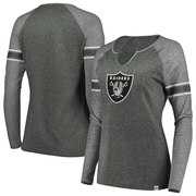 Add Oakland Raiders Majestic Women's Static Raglan Long Sleeve V-Notch T-Shirt - Charcoal/Charcoal To Your NFL Collection