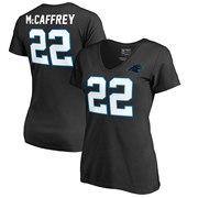 Add Christian McCaffrey Carolina Panthers NFL Pro Line by Fanatics Branded Women's Authentic Stack Name & Number T-Shirt - Black To Your NFL Collection