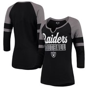 Add Oakland Raiders New Era Women's Glitter Slub 3/4-Sleeve Raglan V-Notch T-Shirt – Black/Gray To Your NFL Collection