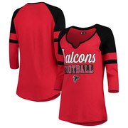 Add Atlanta Falcons New Era Women's Glitter Slub 3/4-Sleeve Raglan V-Notch T-Shirt – Red/Black To Your NFL Collection