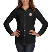 Add Pittsburgh Steelers Antigua Women's Dynasty Woven Button Up Long Sleeve Shirt - Black To Your NFL Collection