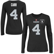 Add Derek Carr Oakland Raiders Majestic Women's Fair Catch Name & Number Long Sleeve T-Shirt - Black To Your NFL Collection