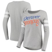 Add Denver Broncos Junk Food Women's Champion Hi Low Hem Fleece Crew Neck Sweatshirt - Heathered Gray To Your NFL Collection