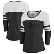 Add Carolina Panthers NFL Pro Line by Fanatics Branded Women's Distressed Primary Logo Three-Quarter Sleeve Raglan Tri-Blend T-Shirt – Black To Your NFL Collection