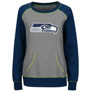 Add Seattle Seahawks Majestic Women's Overtime Queen Crew Neck Sweatshirt - Gray/College Navy To Your NFL Collection