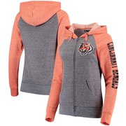 Add Cincinnati Bengals 5th & Ocean by New Era Women's Fleece Tri-Blend Raglan Sleeve Full-Zip Hoodie - Heathered Gray/Orange To Your NFL Collection