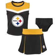Add Pittsburgh Steelers Girls Preschool Two-Piece Spirit Cheer Cheerleader Set With Bloomers - Black To Your NFL Collection