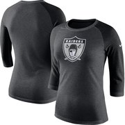 Add Oakland Raiders Nike Women's Marled Throwback Logo Tri-Blend 3/4-Sleeve Raglan T-Shirt - Charcoal/Black To Your NFL Collection