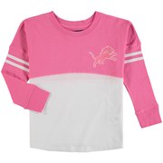 Add Detroit Lions 5th & Ocean by New Era Girls Youth Varsity Crew Long Sleeve T-Shirt – White/Pink To Your NFL Collection