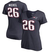 Add Sony Michel New England Patriots NFL Pro Line by Fanatics Branded Women's Authentic Stack Name & Number T-Shirt – Navy To Your NFL Collection