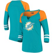 Add Miami Dolphins 5th & Ocean by New Era Women's Split Slub Scoop Neck 3/4-Sleeve T-Shirt - Aqua To Your NFL Collection