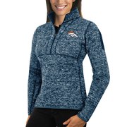 Add Denver Broncos Antigua Women's Fortune Half-Zip Sweater - Heather Navy To Your NFL Collection