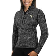 Add New Orleans Saints Antigua Women's Fortune Half-Zip Sweater - Heather Black To Your NFL Collection